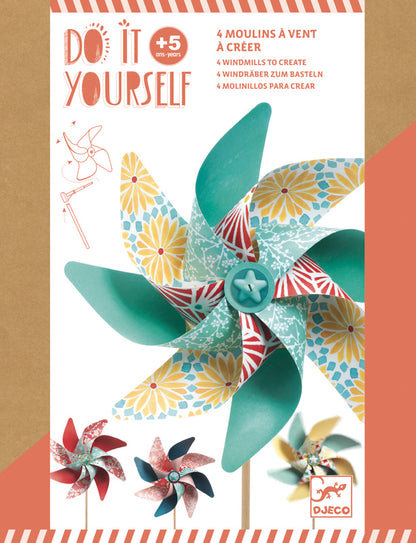 Packaging of 'Do It Yourself' windmills with illustrations.