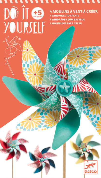 Packaging of 'Do It Yourself' windmills with illustrations.