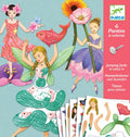 Colorable jumping jack cards with fairy designs and a pink DJECO box on a light blue background.