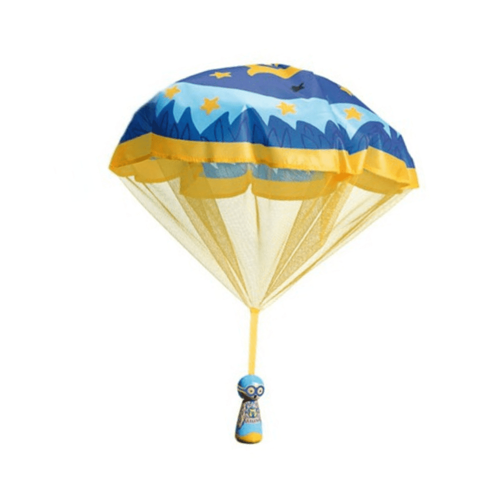 Toy parachute with cartoon character handle on a white background