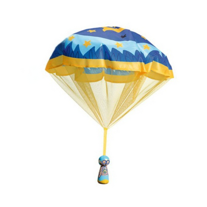 Toy parachute with cartoon character handle on a white background