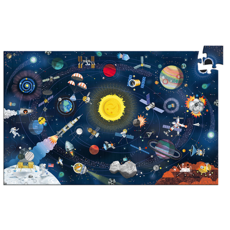 Space-themed puzzle with various space-related items on a blue background