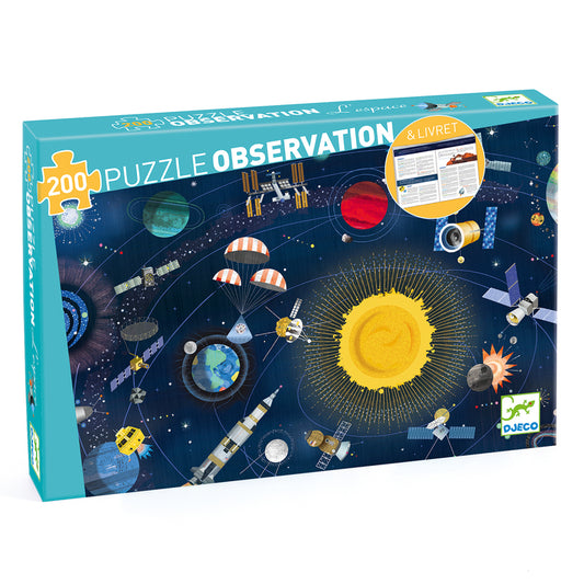 Space-themed puzzle with various space-related items on a blue background
