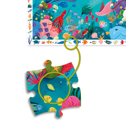 Colorful underwater-themed puzzle with fish and coral design