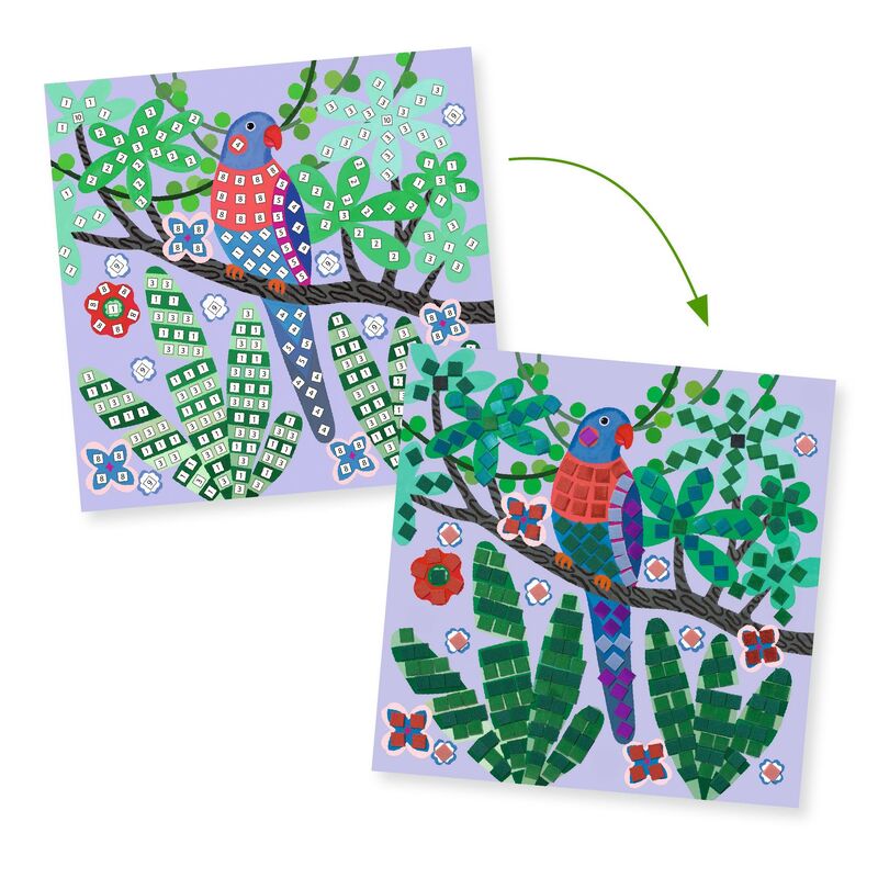 Two colorful greeting cards with parrot designs on a white background