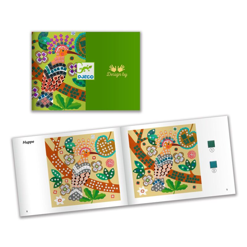 Colorful children's activity book with a green cover featuring a brand logo on a white background.