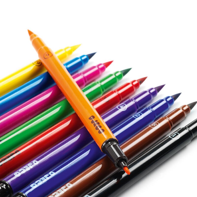 Assorted colored markers on a white background