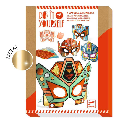 Packaging of 'Do It Yourself' masks with metallic foil by Djeco on a white background.