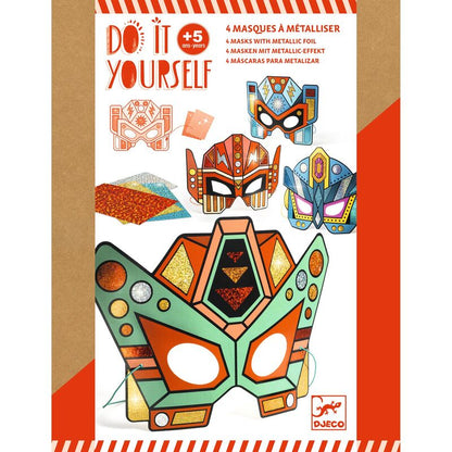 Packaging of a DIY mask kit with colorful masks and branding on a white background