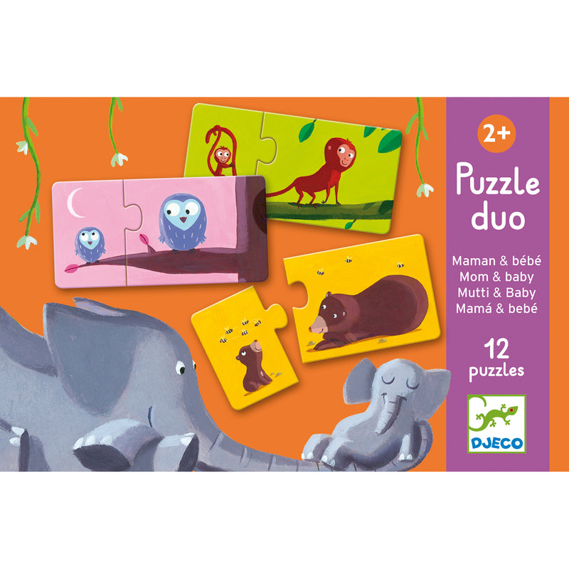 Children's puzzle duo set with animal illustrations on a colorful background