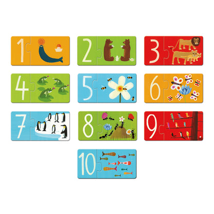 Set of colorful number puzzles for children on a white background