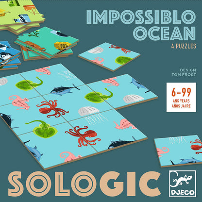 Impossiblo Ocean puzzle set by So logic with underwater scene and animal illustrations on a blue background.