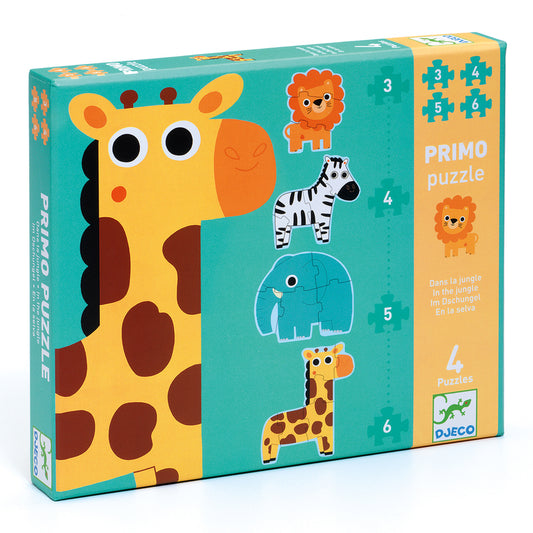 Children's puzzle box with animal illustrations on a white background
