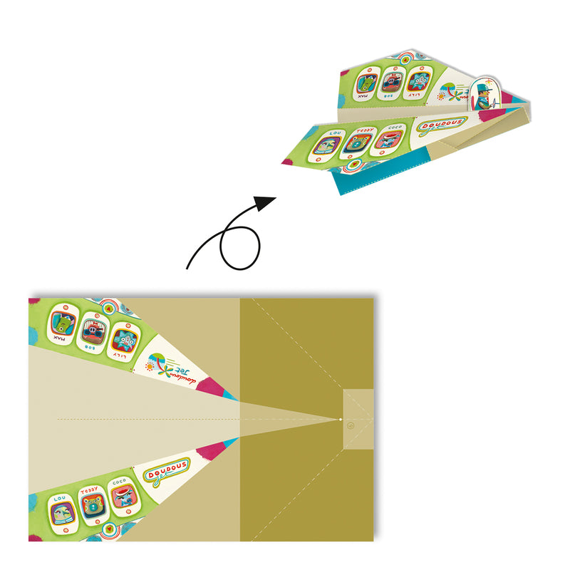 Cardboard kite with colorful design on a white background
