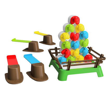 Colorful toy pyramid with slides and hats on a white background