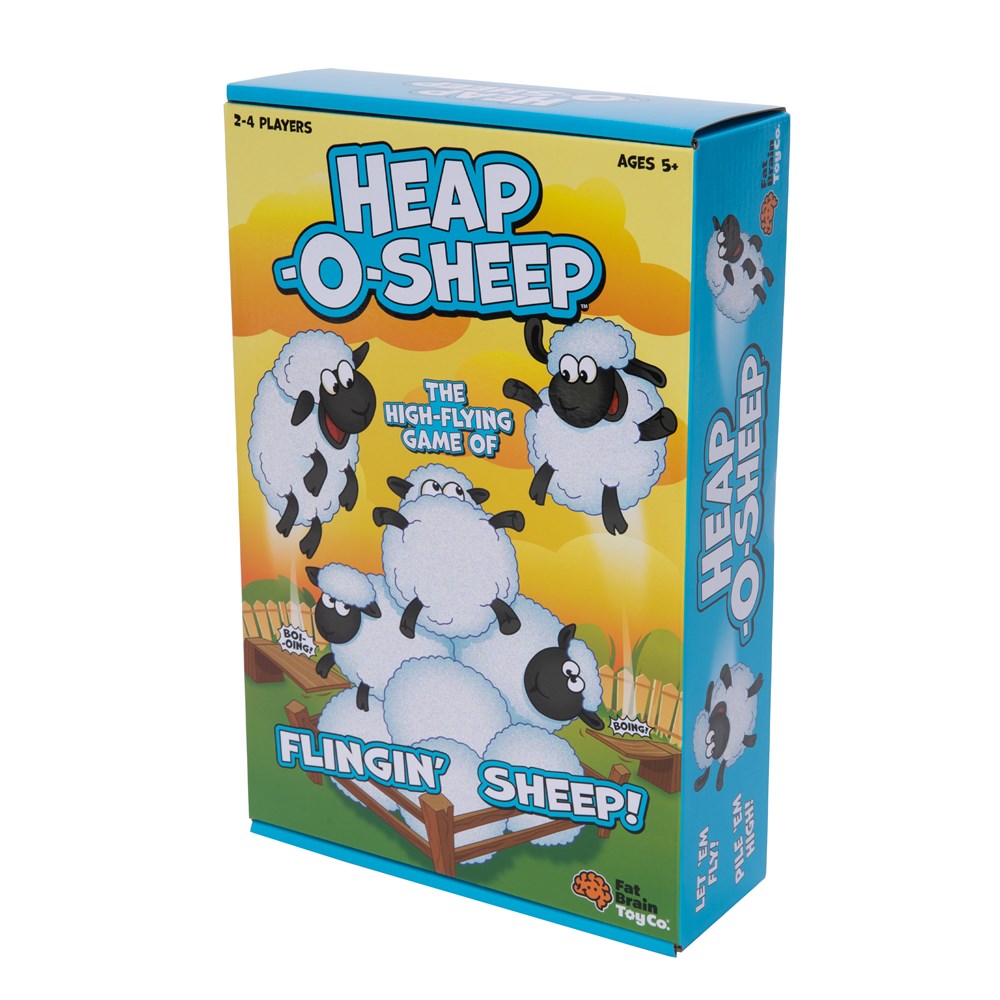 Box of 'Heap-O-Sheep' game with cartoon sheep on a white background