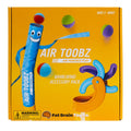 Packaging for AirToobz Whirlwind Accessory Pack featuring a blue tube with a face, a yellow spinning wheel, and multicolored balls against a yellow background.