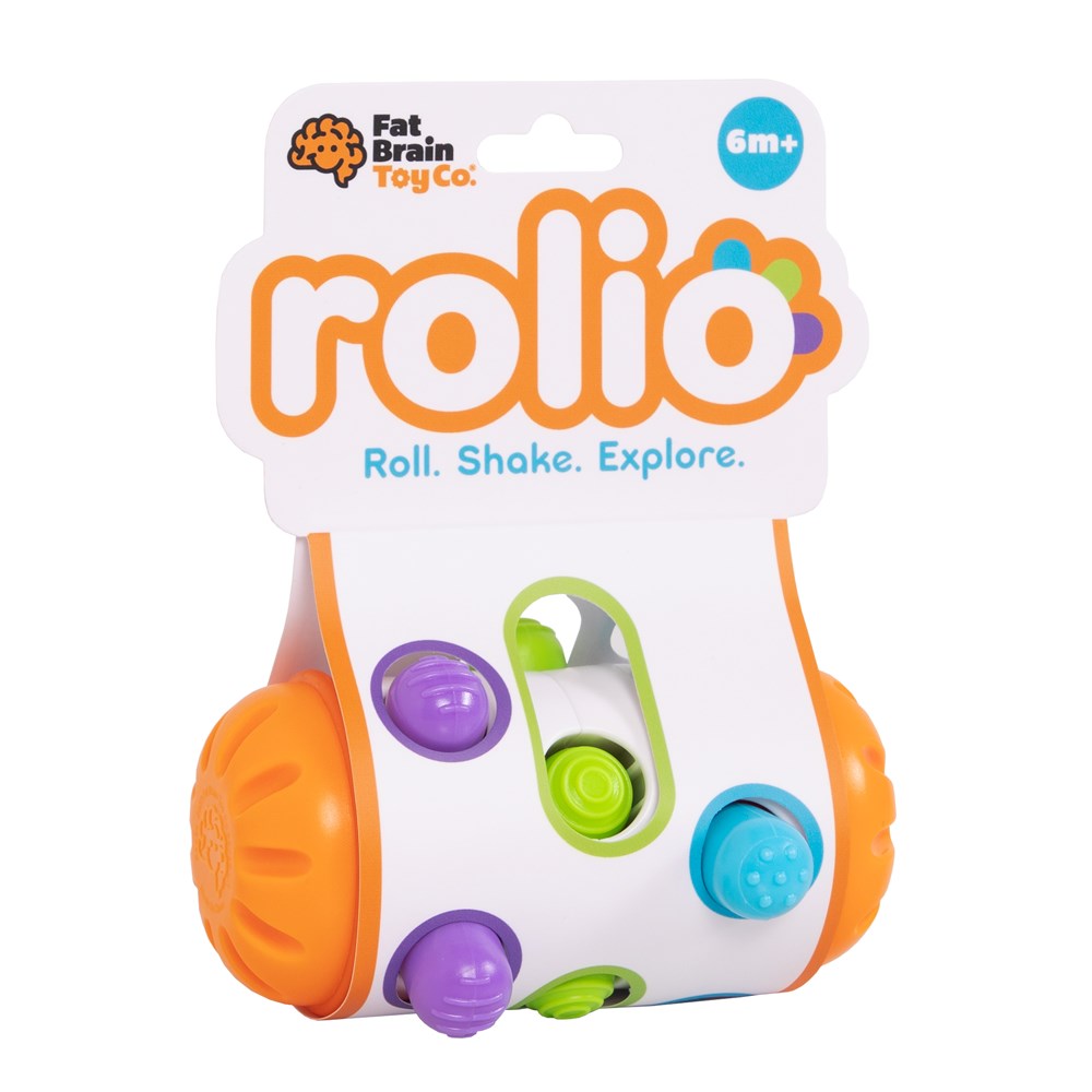 Colorful toy with 'Rolio' branding on a white background