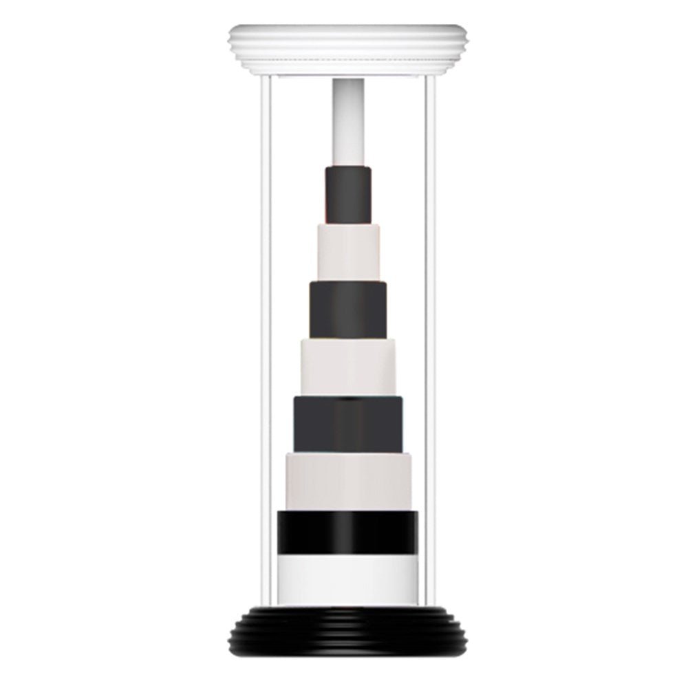 Black and white striped hourglass on a white background