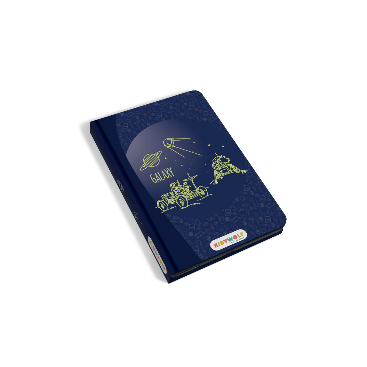 Navy blue notebook with space-themed illustrations and 'KOKIBU' branding on a white background