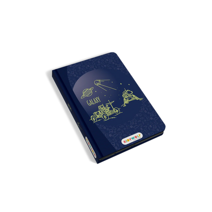 Navy blue notebook with space-themed illustrations and 'KOKIBU' branding on a white background