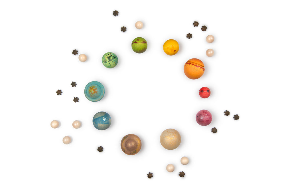 Colorful model of planets on a white background