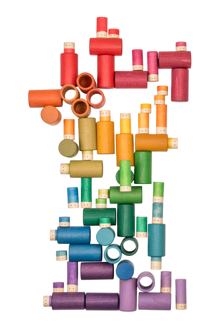 Colorful wooden building blocks on a white background