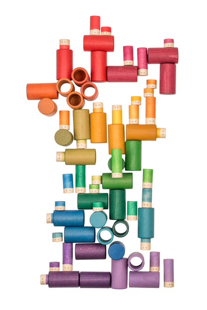 Colorful wooden building blocks on a white background