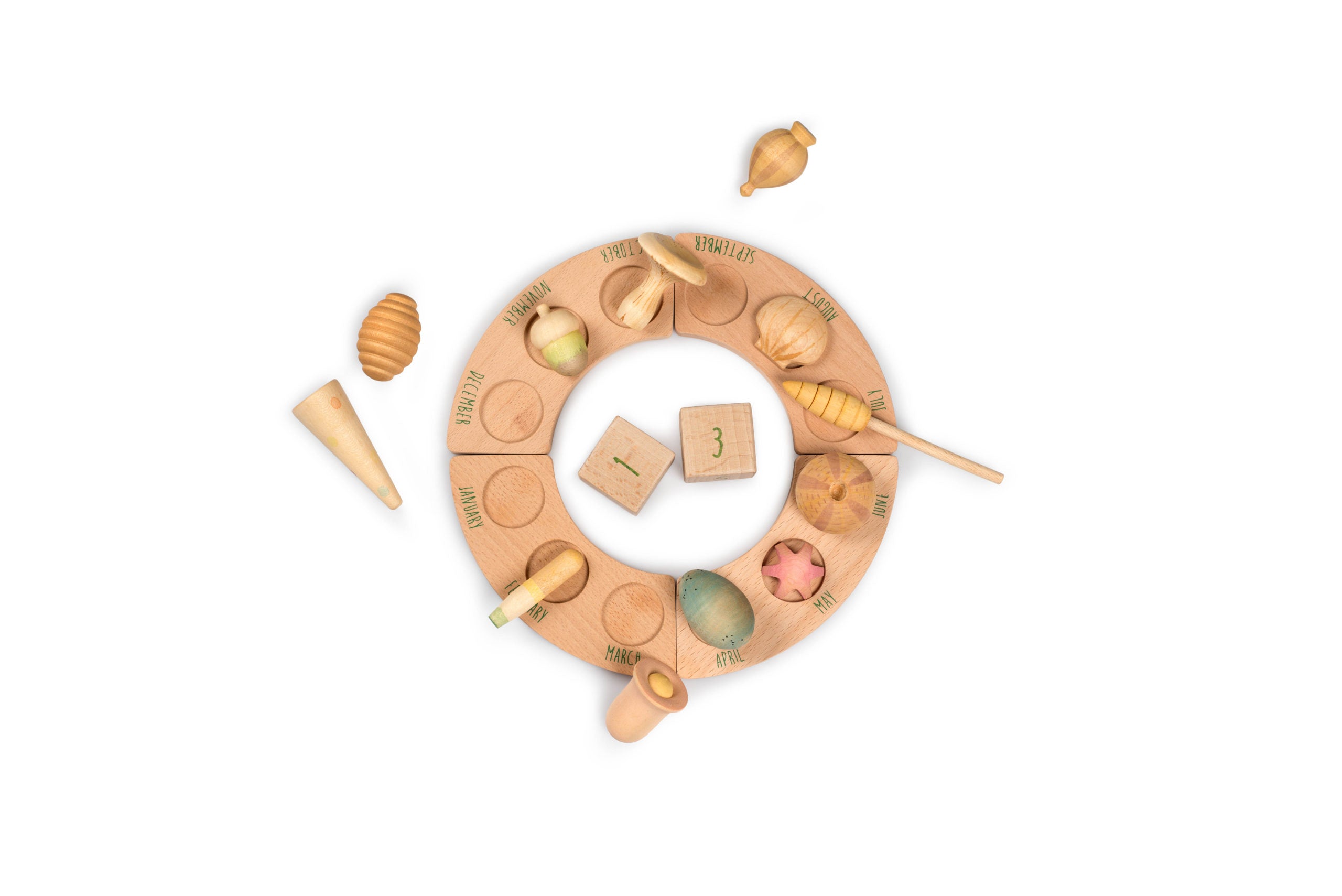 Wooden educational toy with various shapes and numbers on a white background