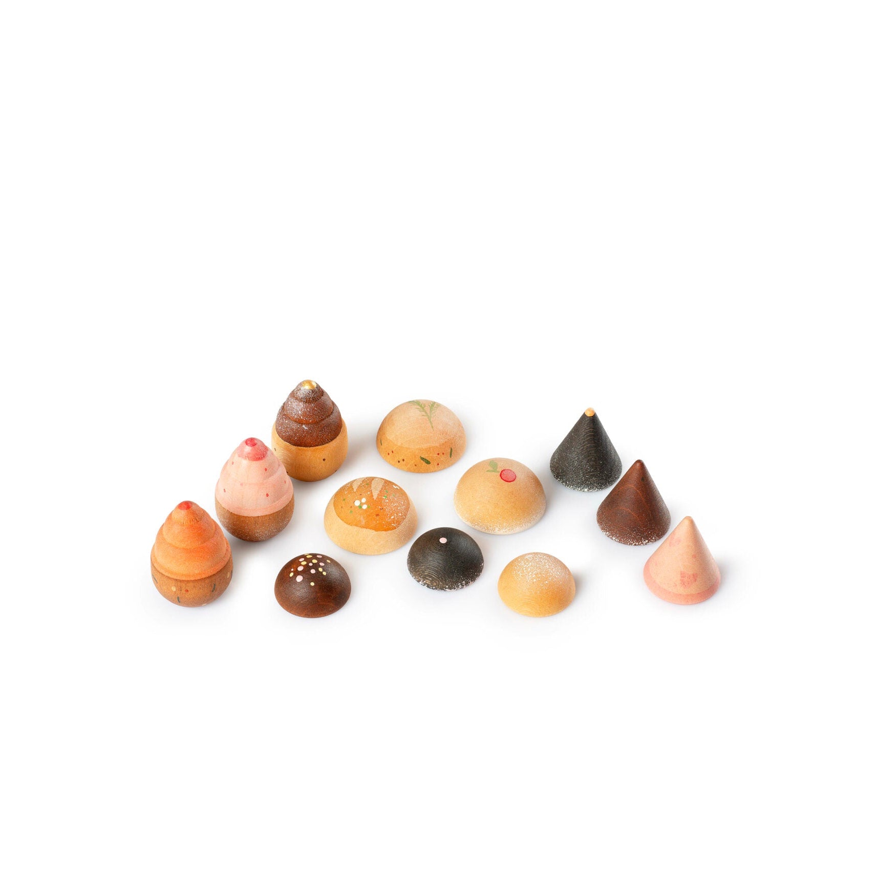 Assorted small confectionery items on a white background