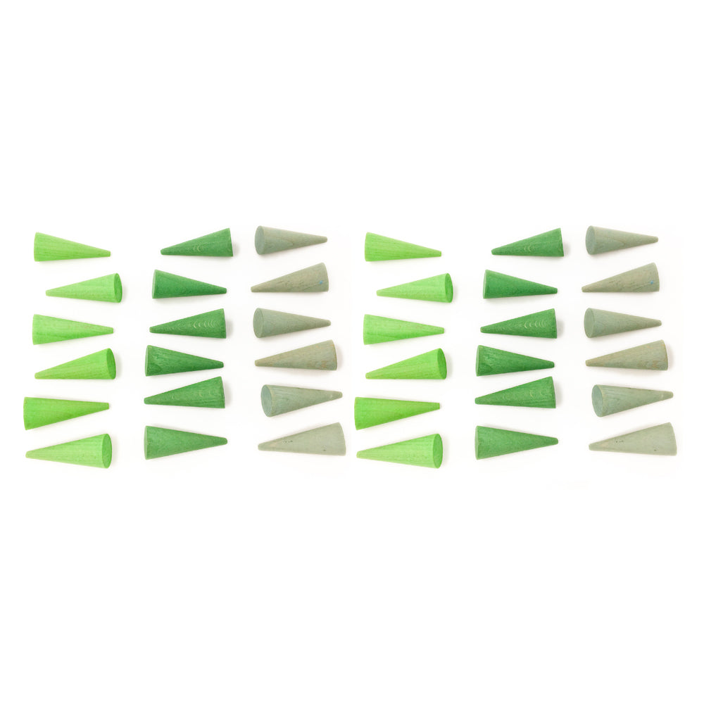 Green and beige wedge-shaped objects arranged in a pattern on a white background