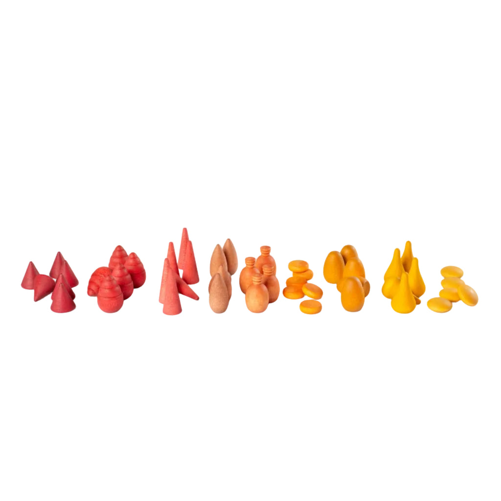 Colorful geometric shape toys on a white background