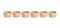 Set of six wooden bowls on a white background