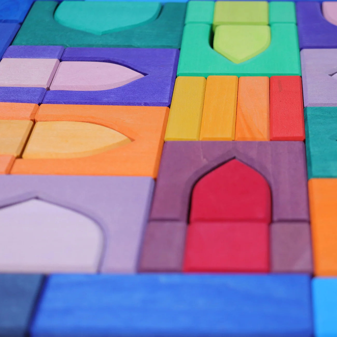 Colorful foam building blocks arranged in a pattern