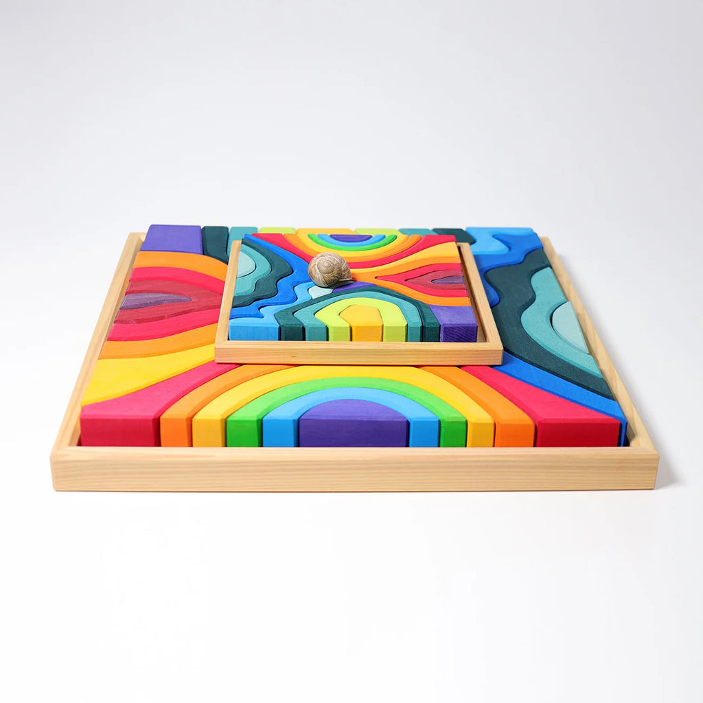 Colorful wooden block puzzle on a white background