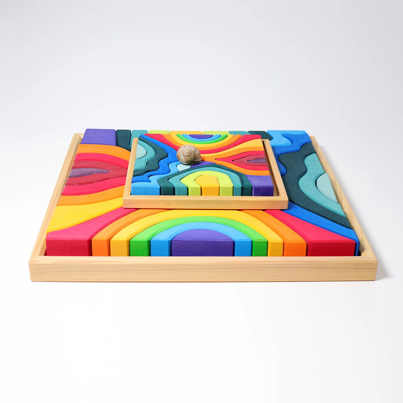 Colorful wooden block puzzle on a white background