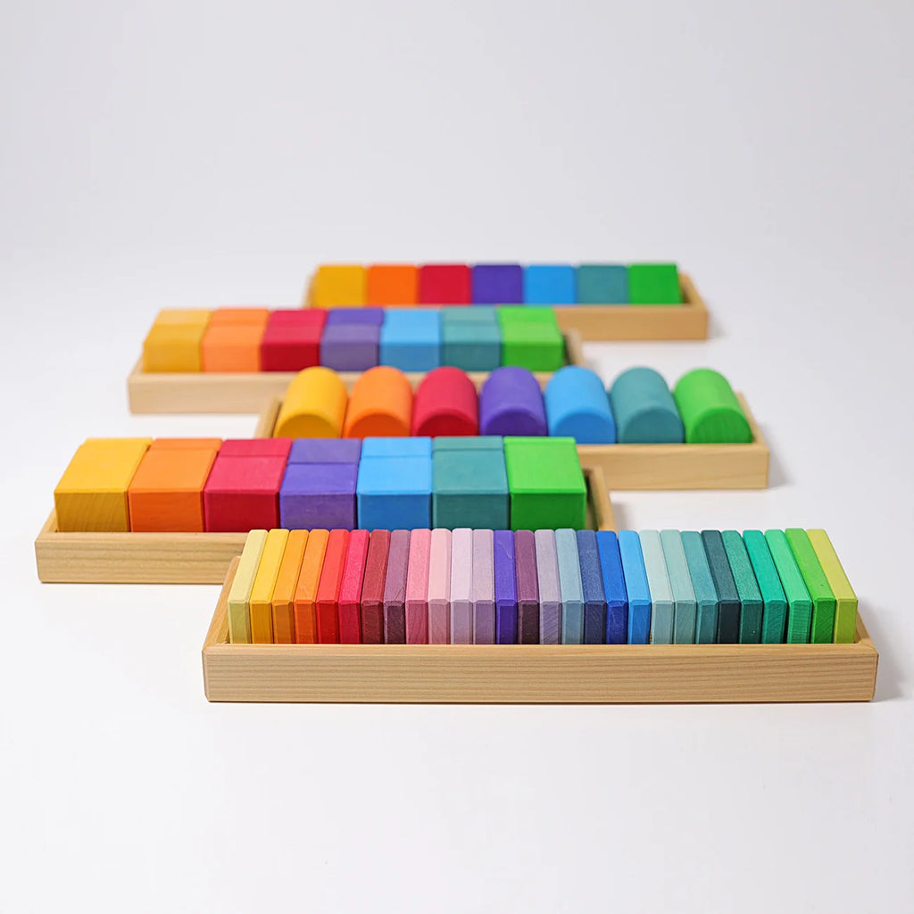 Set of colorful wooden blocks on a white background
