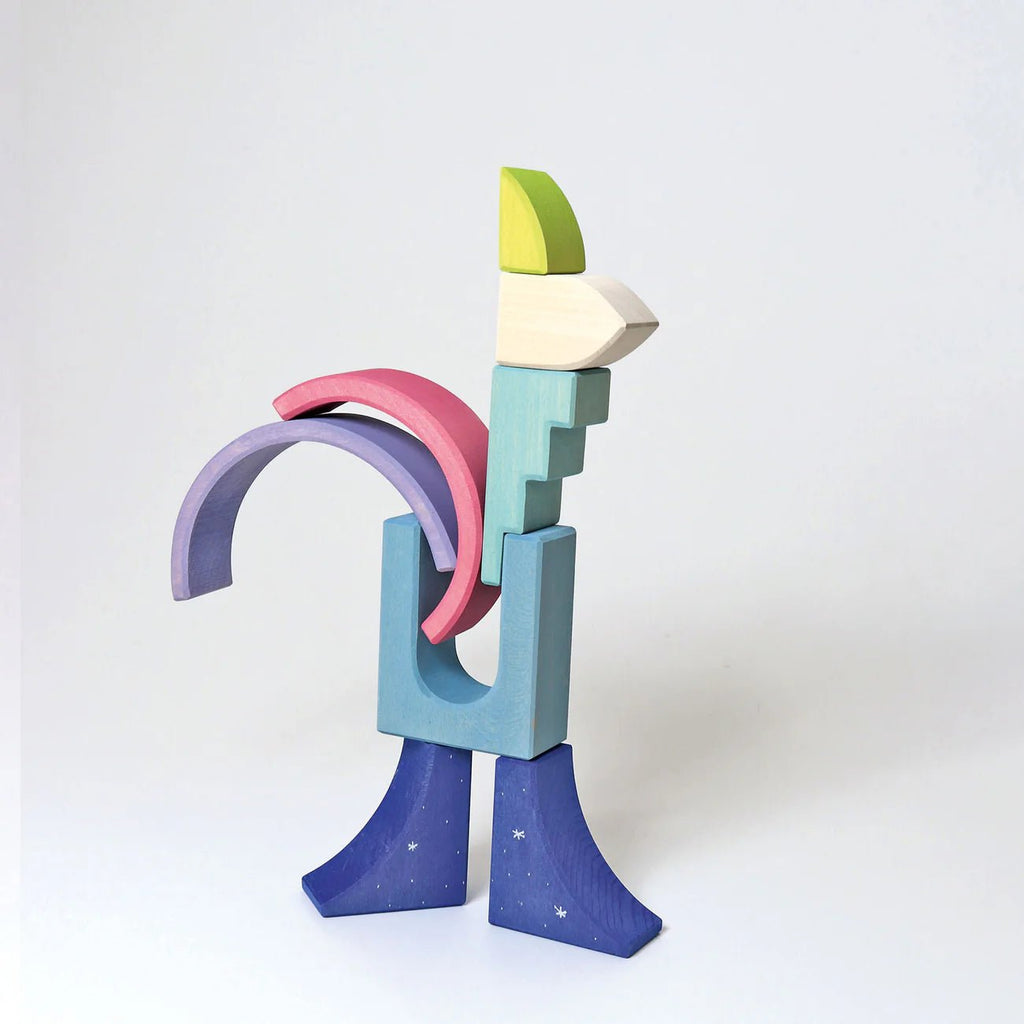 Colorful geometric sculpture on a white background
