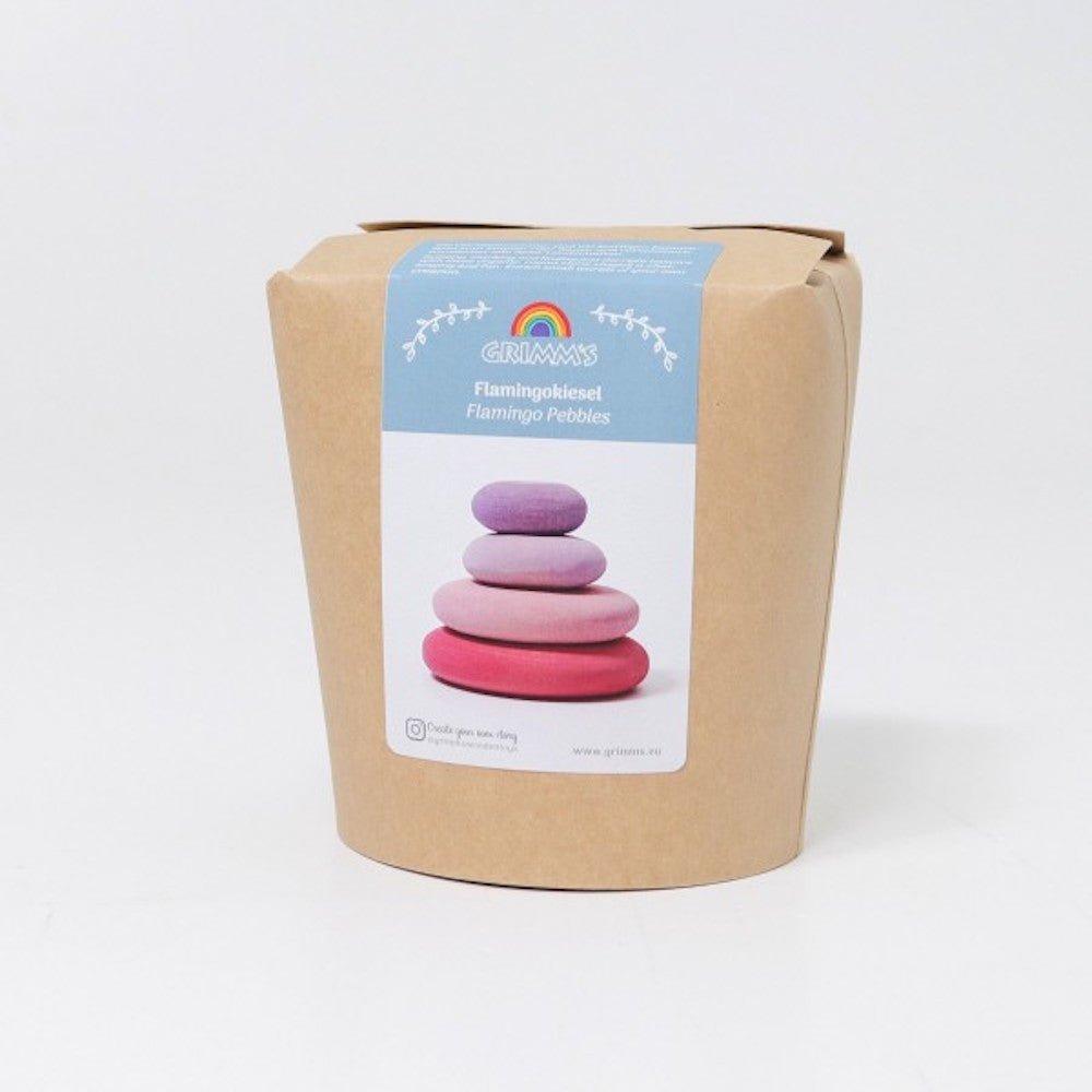Kraft paper packaging with a colorful label featuring a stack of stones on a white background