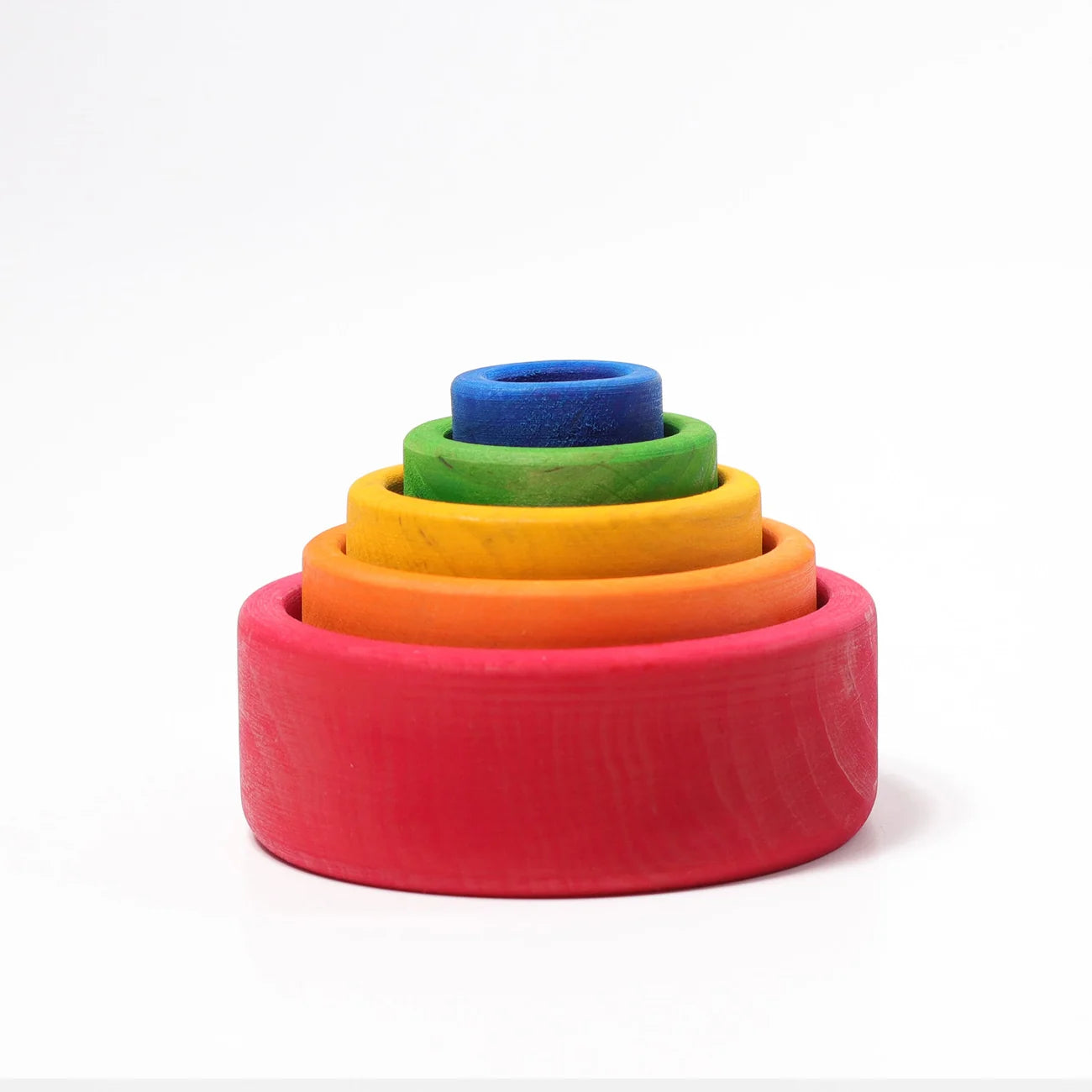 Set of colorful stacking rings on a white background