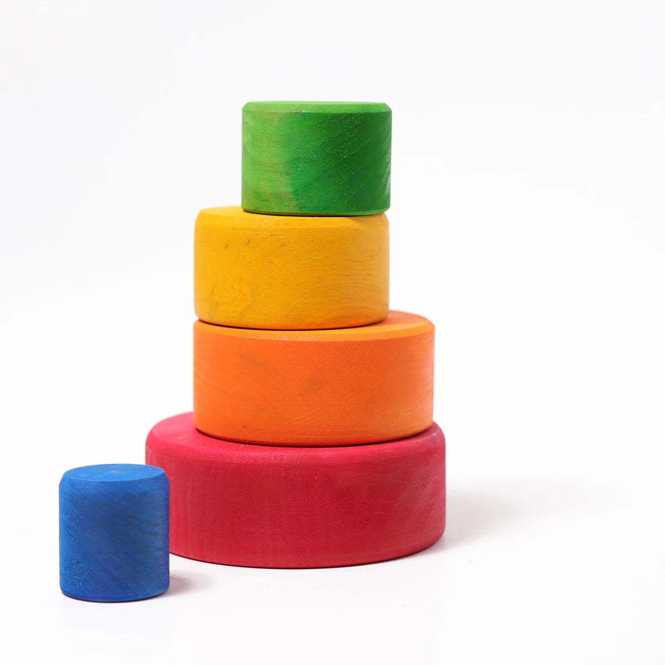 Stack of colorful wooden blocks on a white background