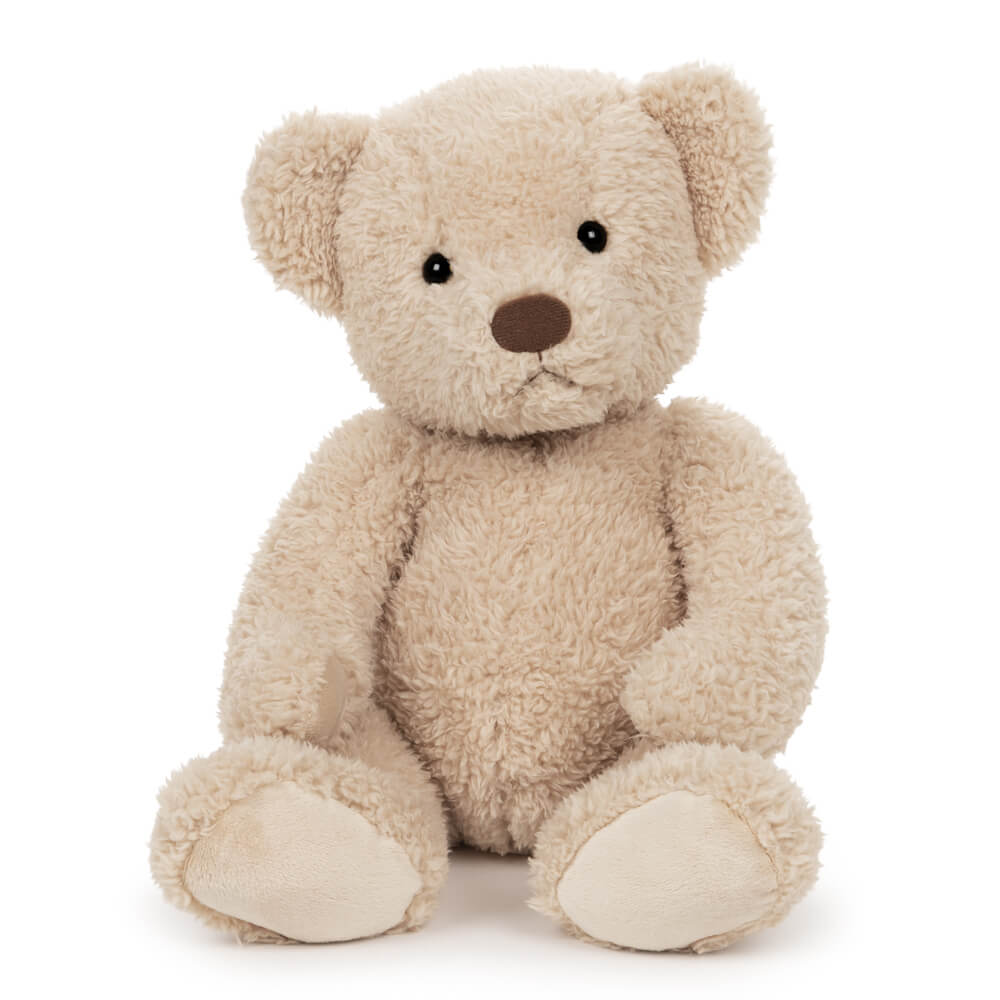Beige teddy bear on a white background