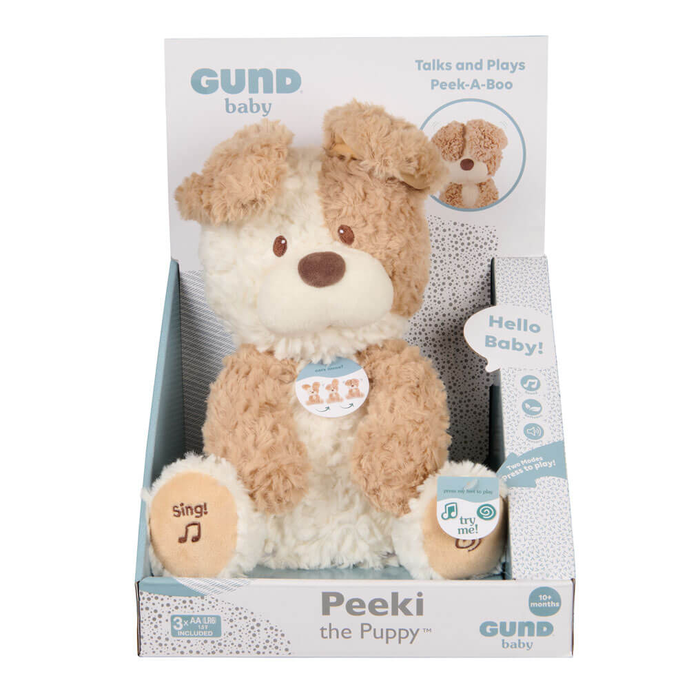 Gund baby plush toy packaging with a puppy toy inside