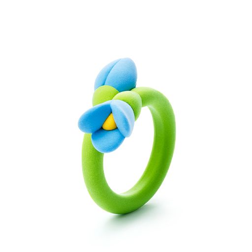 Green and blue silicone ring on a white background