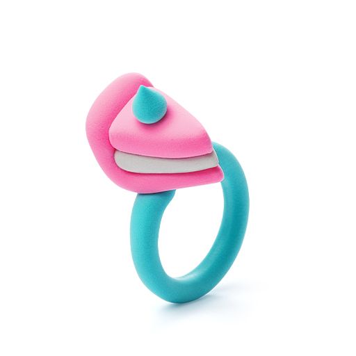 Pink and blue teething ring on a white background