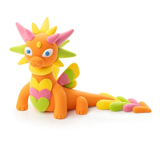 Colorful dragon-shaped toy on a white background