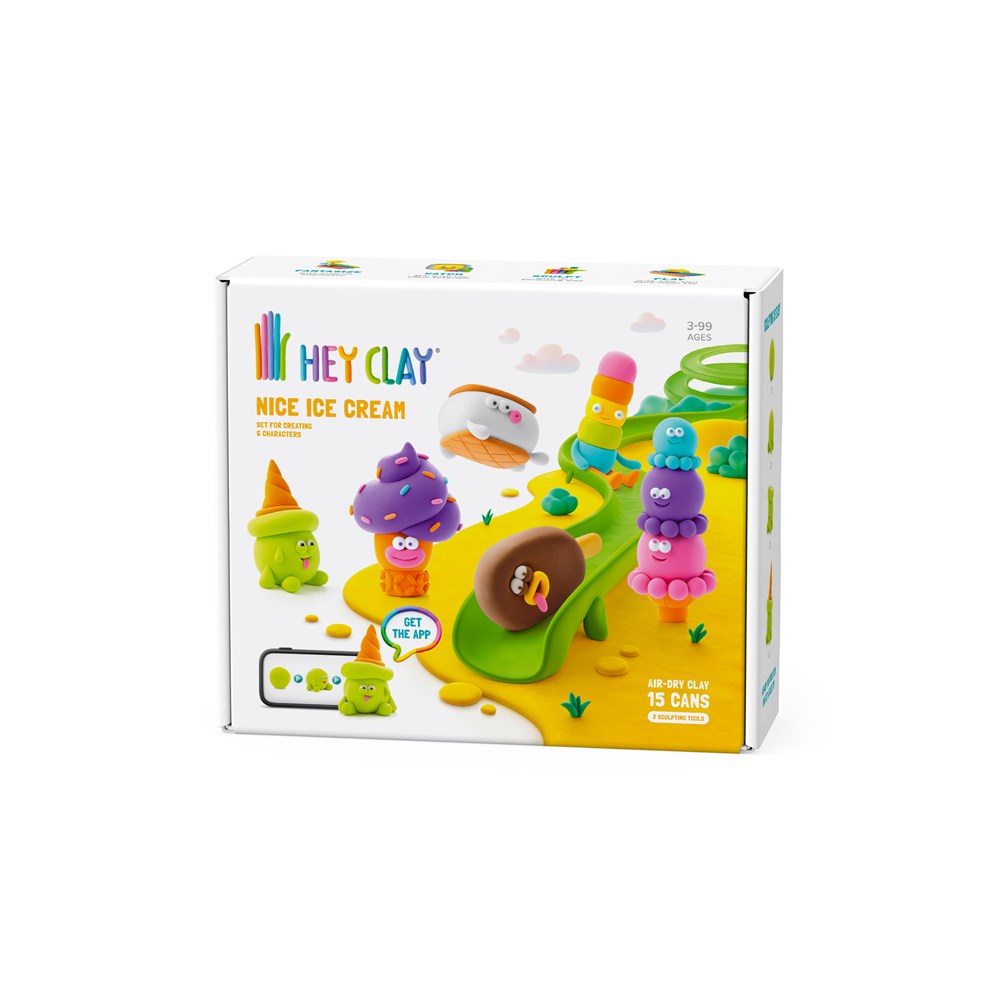 Box of Hey Clay ice cream-themed playset on a white background