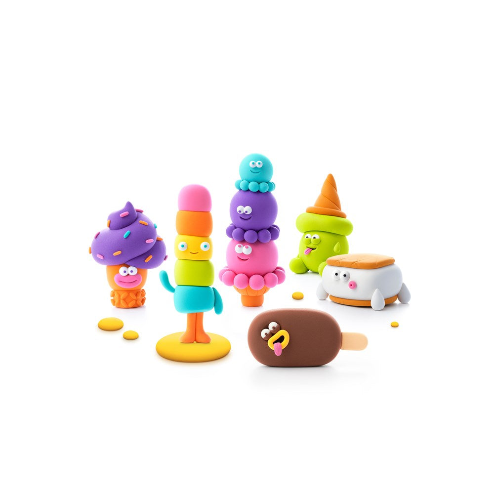 Colorful toy figures on a white background
