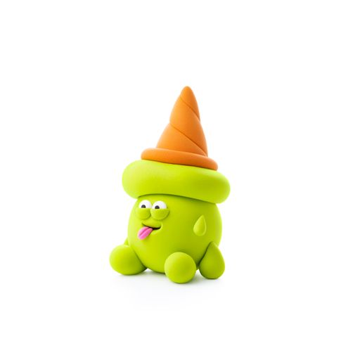 Green character with an orange hat on a white background