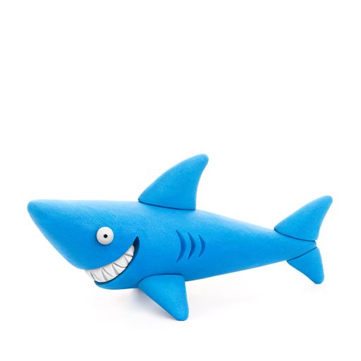 Blue shark toy on a white background
